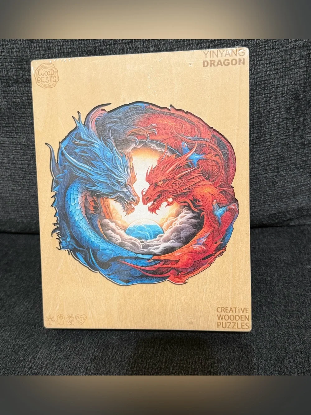 NWT Yinyang Dragon‎ Wooden Puzzle - Red & Blue Dragons